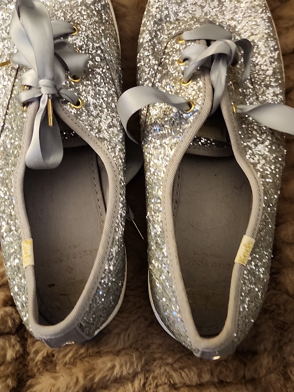 Glitter Ribbon Lace-Up Sneakers in Silver